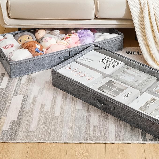 3 Pack Under Bed Storage Containers, Low Profile Underbed Shoes and Clothes Storage Organizer with Sturdy Sidewalls/Bottom, Large Dorm Storage Bins,33 * 17 * 4.5 inches,45L