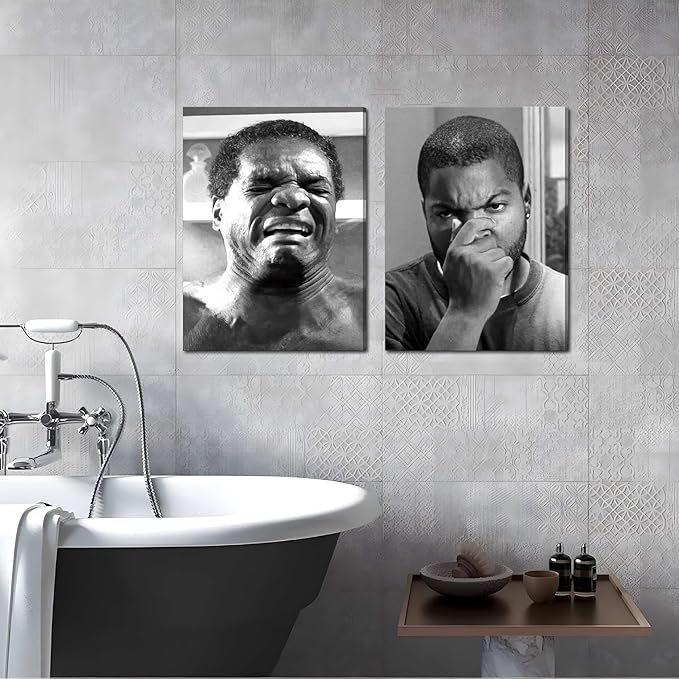 Framed Funny Bathroom Canvas Wall Art Set of 2 - Black and White Vintage Comedy Movies Posters, Funny Toilet Humour Smell Wall Decor Prints for Bathroom Decor 16x24in