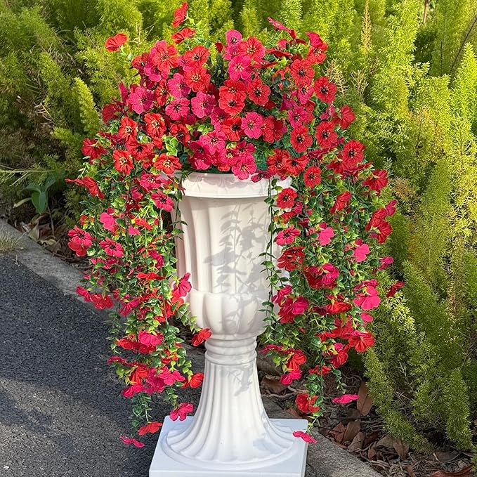 Artificial Hanging Flowers for Outdoors,No Fade 2 Bundles Fake Silk Flowers for Outside, Realistic Faux Plants Decorations for Hanging Baskets, Planters-Porch, Patio, Yard Decor