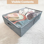 LotFancy Foldable Under Bed Storage Bags, Closet Organizers and storage bins, Clothes Blankets Organizer, with Clear Window and Reinforced Handles, 24” x 16” x 6", Gray, Pack of 2