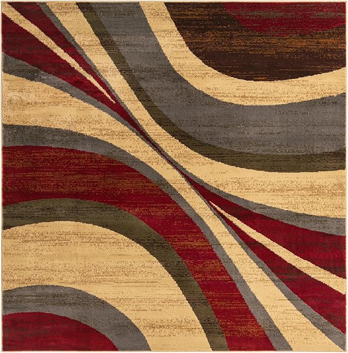 Unique Loom Barista Collection Area Rug - Ngada (7' 1" Square, Beige/Red)