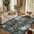 Washable Area Rugs 6x9 Black Green Vintage Floral Botanical Pattern,Perfect for Living Room, Bedroom, Kids Room, Nursery - Stain & Water Resistant Non-Slip, Pet & Child Friendly/Bedroom Decor