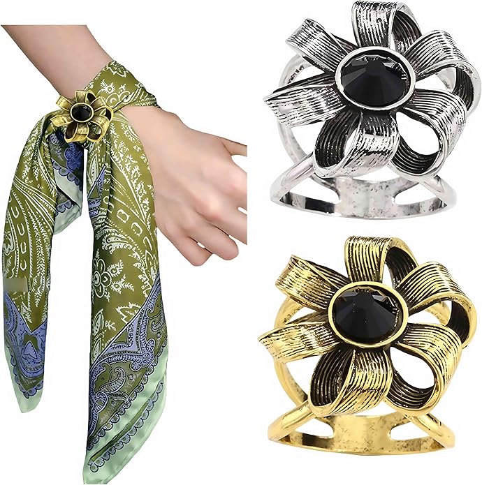 SYWDUDUCLT Scarf Ring for Women's Shawl, Silk Neckerchief, Tshirt, Gold/Sivler, S/M/L, 2 Pcs
