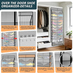 24-Pair Over Door Shoe Organizer for Family & Kids, Double Sided | Hanging Storage for Sneakers, Boots, Toys & Room Organization-Graphite Gray