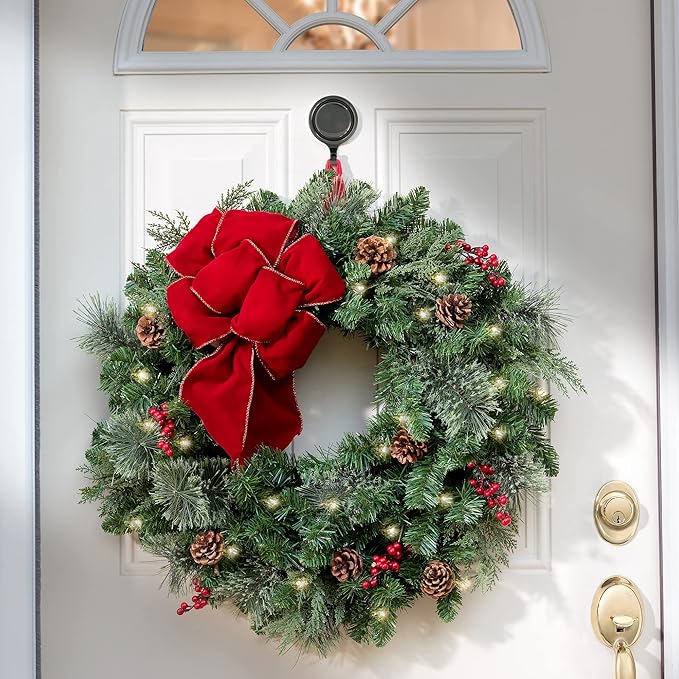 Haute Decor Attract Pinch-Free Magnetic Wreath Hanger (Brushed Nickel) - 1 Pack - for Metal Doors and Surfaces Around The Home, Office, School, Garage