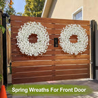 26 Inch Spring Wreaths for Front Door Large Easter Valentines Forsythia Floral Summer Spring Door Wreaths Outdoor All Season Spring Decorations for Home Porch Room Window Wall Farmhouse Decor(White-R)