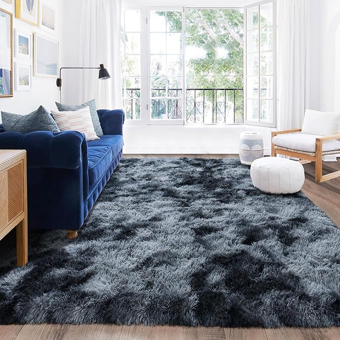 Rugs for Living Room 10x14, Soft Shaggy Modern Shag Area Rug for Bedroom, Upgrade Non-Slip Plush Fluffy Carpet for Kids Boys Girls Room Home Decor Aesthetic,Blue Grey