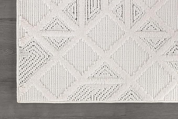 Modern Micro Loop Indoor Runner Rugs for Living Room Bedroom Kitchen Geometric Square White 2x7 Luxury Durable Low and High Pile Non-Shedding Stain Resistant Soft Area Carpet 2 x 7
