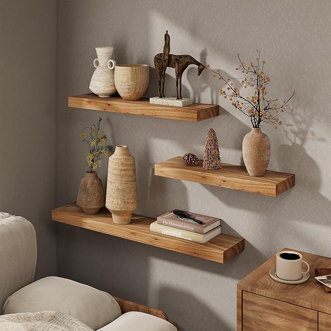 Marsmiles 40 inch Floating Shelves for Wall Solid Elm Wood Wall Mounted Shelves|Rustic Long Floating Shelves with Invisible Bracket for Bathroom Living Room Kitchen|Natural, 1 Pack