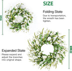 Sggvecsy Spring Summer Wreath for Front Door 22 Inch Artificial White Flower with White Tulips Greenery Leaves Lavender for All Seasons Home Farmhouse Indoor Outdoor Wall Decor