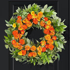 24 Inch Summer Wreaths for Front Door with Carnations, Daisies and Eucalyptus - Artificial Spring Summer Front Door Wreath for Farmhouse, Porch, Window, Wedding, Celebration, Indoor Outdoor Home Decor