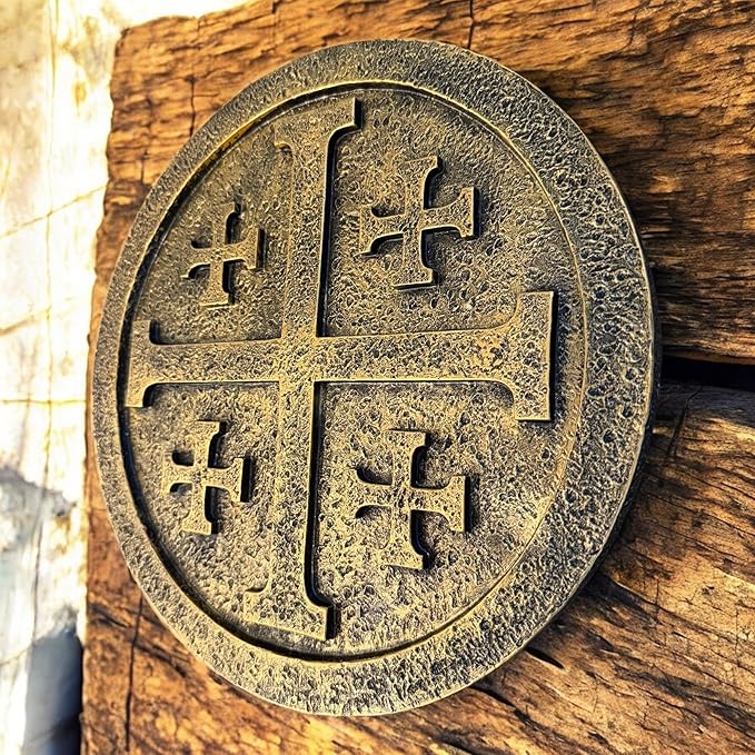 Top Brass Jerusalem Cross Wall Décor – 11 ½” Resin Plaque with Weathered Bronze Finish – Christian Home Décor religious Wall Art – Five Fold Crusader’s Sculpture