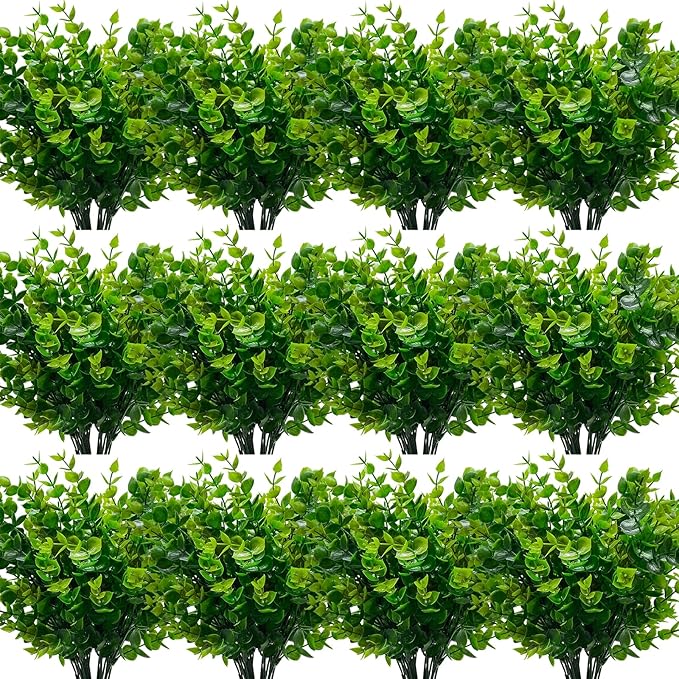 TURNMEON 20 Bundles Artificial Greenery Plants Outdoor Spring Decor, UV Resistant Fake Plants Boxwood Shrubs Grass, Faux Eucalyptus Flowers for Farmhouse Gardens Home Patio Indoor Outdoor Decor(Green)