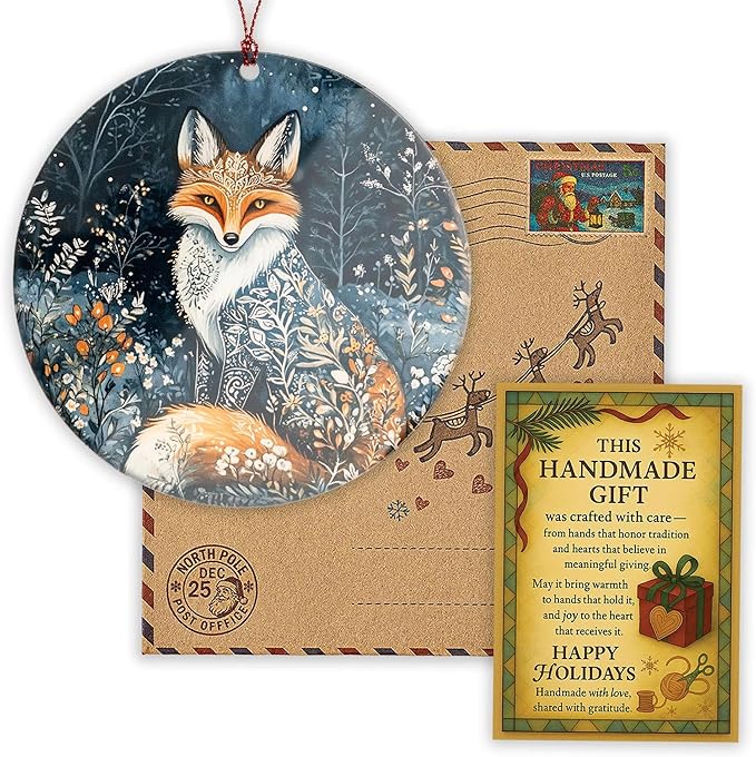 Fox Christmas Ornament 2026, Dated Christmas Ornament 2025, Fantasy Botanical Fox Ornament, Unique Winter Holiday Decoration, Nature Inspired Gifts for Women, Forest Creature Ornament