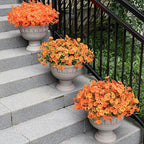 Lnoicy Artificial Fall Mums 12 Bundles Eucalyptus Fake Flowers for Planter,Fake Morning Glory for Halloween Home/Porch/Garden Decoration (Fall Orange)