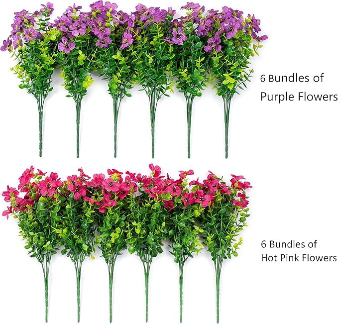 Artificial Flowers for Outdoors Daisy 12 Bundles for Home Decoration, Faux Flower Fake Plants Outside Decoration with Eucalyptus UV Resistant for Planter Porch Patio Yard Garden