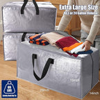 Cosy Family 4 Pack Heavy Duty Extra Large Moving Bags with Backpack Straps - Strong Handles & Zippers, Storage Totes For Space Saving, Fold Flat, Alternative to Moving Box (X-Large-Set of 4, Silver)
