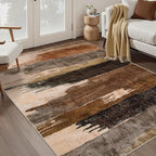 Ciicool Abstract Area Rug Indoor, 4x6 Washable Entryway Rug, Modern Soft Throw Entry Rug with Non-Slip Backing for Bedroom Living Room Entrance Kitchen, Low-Pile Floor Carpet Doormat Brown Black