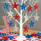 48PCS Fourth of July Decorations for Tree, America Star Ornaments, Pre-Assembled Patriotic Star Ornaments, Red Silver and Blue 250 Anniversary USA Merchandise for Independence Day Memorial Day Decor