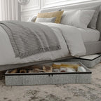 Gray Low Profile Under Bed Storage Containers 5 inches high, 33.8"x 17.7"x 5.1", Sturdy Underbed Shoe Storage Organizer, Foldable Fabric Under the Bed Storage Bins - Pack of 2