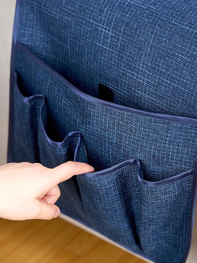 Sofa Armrest Organizer Non-Slip Arm Chair Hanging Caddy Remote Control Holder for Magazine, Phone, Books, Glasses(Navy,13in)