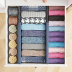 SpaceAid Bamboo 4 Pack Dresser Drawer Dividers, 4.65“ High Adjustable 12.5“-17” Drawer Organizers, Expandable Organization for Clothing, Clothes, Dressers, Navy Blue