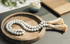 Meplait 39in Wood Bead Garland Farmhouse with Tassels,Versatile Prayer Beads Boho Chic Wall Hanging Home Decor (Wash White)