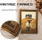 Vintage Gold Framed Wall Art Retro Country Sheep Oil Painting Canvas Prints Farmhouse Landscape Picture Wall Decor Rustic Farmhouse Animal Poster Artwork for Living Room Bedroom Bathroom, 16x24in