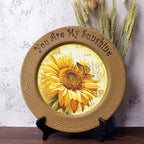 CVHOMEDECO. Sunflower Decorative Plate Primitives Round Crackled Display Wooden Plate Home Décor Art, 13-1/4 Inch