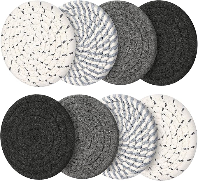 Coasters Set of 8, Absorbent Coasters for Drinks, Living Room Decor, Coffee Table Decor, Bar Accessories for The Home Bar Set (Grey Without Holder)