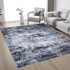 4x4 Area Rug Living Room Rug: Washable Modern Abstract Soft Thin Rug Indoor Floor No Slip Stain Resistant Carpet for Bedroom Dining Room Farmhouse Nursery Home Office - Black