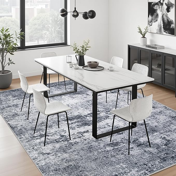 8x8 Area Rug Living Room Rug: Washable Modern Abstract Soft Thin Rug Indoor Floor No Slip Stain Resistant Carpet for Bedroom Dining Room Farmhouse Nursery Home Office - Grey