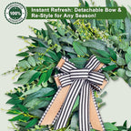 26 Inch Large Eucalyptus Wreath for Front Door Year Round, Spring Summer Greenery Farmhouse Wreath with Detachable Bow, Everyday Home Decor Used for Front Door Wall Porch