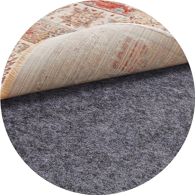 Veken 8 Ft Round Non Slip Cushioned Rug Pad Gripper, Felt and Silicone Backing, 1/4 inch Thick Carpet Liner for Hardwood Floors and Finishes, Under Area Rugs Anti Skid Mat, Keep Rugs Safe and in Place