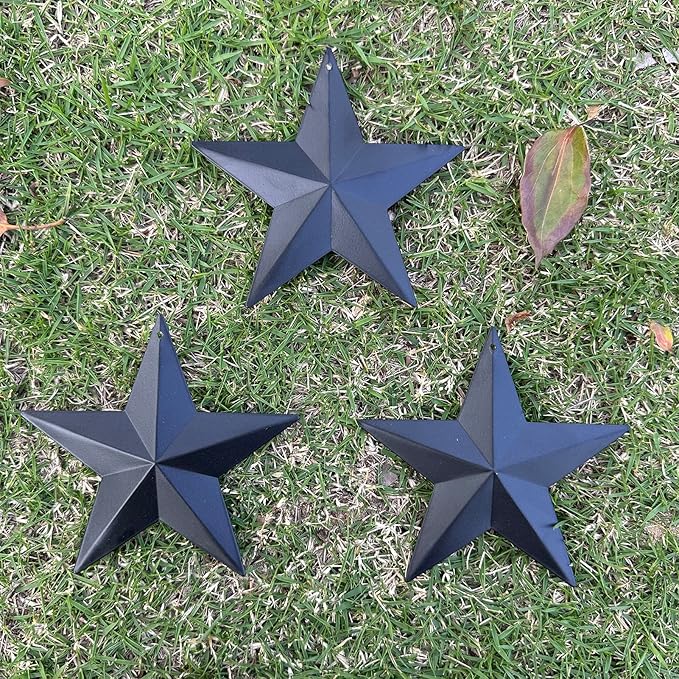 Metal Star Hanging Ornament, 3.8 Inch Black Barn Star for Home Decoration, Set of 12, Rustic Vintage Christmas Gift