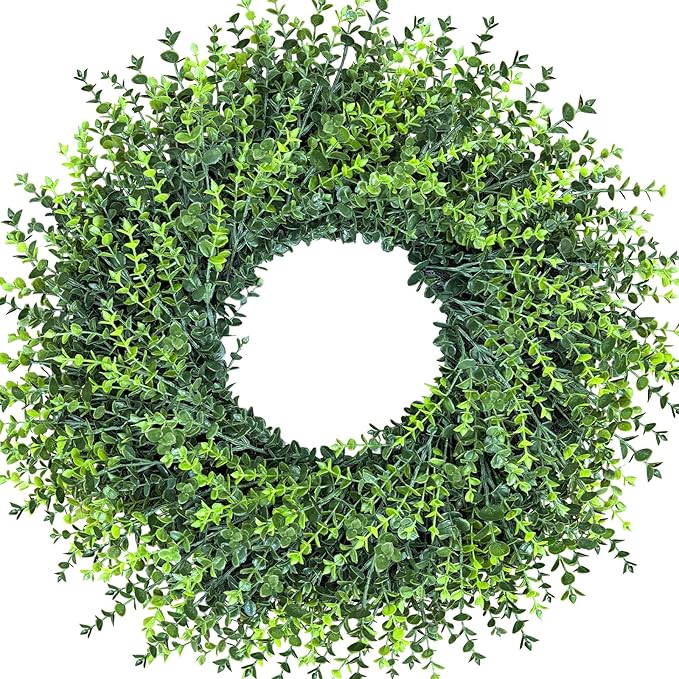 HUZIYAHAN 28In Large Boxwoods Door Wreaths for Front Door Spring Summer Outside All Season Green Year Round Artificial Greenery Wreath for Wall Window Rustic Farmhouse Home Outdoor Indoor Decorations
