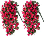 HyeFlora Artificial Fake Hanging Flowers for Spring Outdoor Outside Decoration, 2PCS Faux Silk Hotpink Daisy Plants UV Resistant Look Real Orchid Vines for Indoor Home Balcony Porch Planter