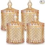 Aoriher 4 Pcs Crystal Glass Candy Jar Set with Lids Home Decorative Storage Jars for Apothecary, Bathroom, Kitchen, and Pantry, Ideal for Cotton Swabs and Jewelry(Medium,Amber)