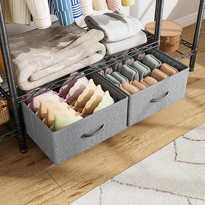 Coat Rack Clothes Wardrobe：Closet Organizer and Storage Clothing Garment Rack with Shelves Heavy Duty for Hanging Clothes Portable Adjustable Black 15.8" DX56.8 WX76.5 H