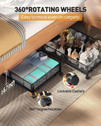 Under Bed Storage With Wheels, 2 Pack Foldable Pattern Carved Metal Under Bed Storage Containers, 60L Rolling Underbed Storage, Easy Assembly Under The Bed Storage for Shoes, Clothes, Blankets...