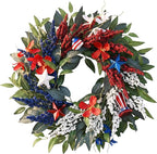 DecorbyHannah 4th of July Wreaths for Front Door, 18 inch Patriotic Wreath for Independence Day, Flag Day, Red White Blue Wreath Decorations with Top Hat Ornaments for Wall Porch USA 250th Holiday