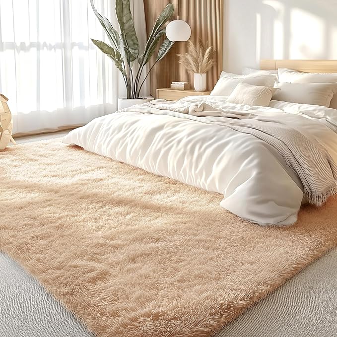 OLANLY 8x12 Machine Washable Large Area Rugs for Living Room, Bedroom, Soft Fluffy Shaggy Bedside Rug, Indoor Floor Carpet for Kids Girls and Boys, Dorms, Nursery, Home Decor Aesthetic, Beige