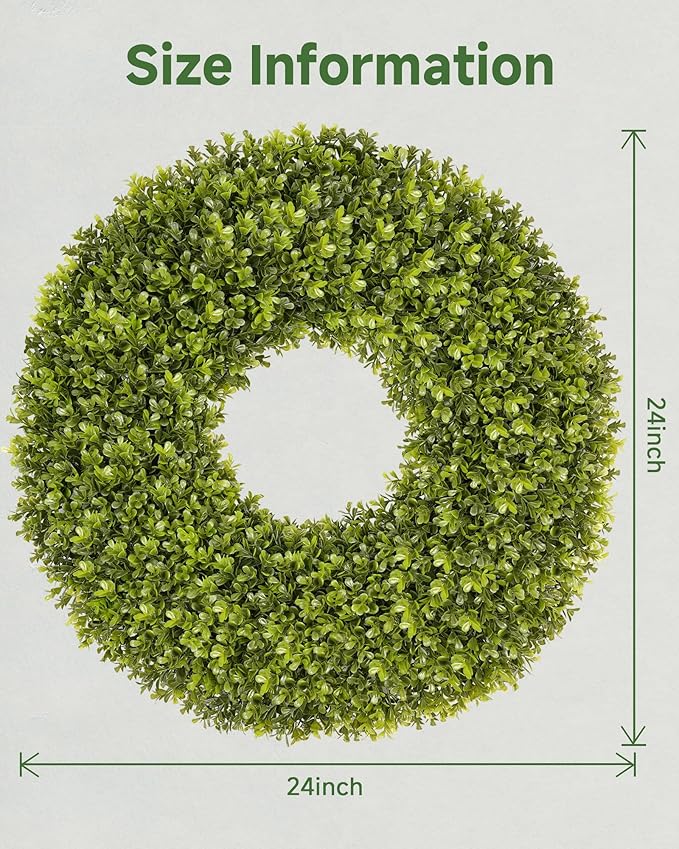 DDHS 23''Boxwood Wreaths for Front Door，Artificial Spring Wreaths for Farmhouse Wedding Green Year Round Indoor Outdoor for Fall Summer Christmas Wreath Home Decorations-Green