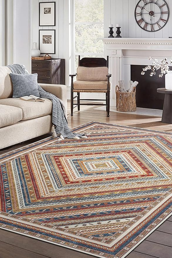 Keen Home Design 10x14 Rug - Machine Washable Area Rug with Non-Slip Backing, Ideal for Living Room, Dining Room, Bedroom - Vintage, Easy Clean, Durable, Low Pile Rug - (9'7" x 14')