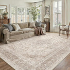 Beige Area Rug 5x7 for Living Room Washable Vintage Carpet Low Pile Non Slip Distressed Soft Traditional Retro Oriental Large Accent Throw Rug Office Kitchen Bedroom Bathroom Dining Room