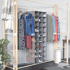 coastal rose Hanging Shoe Organizer, 30 Sections Hanging Shoe Organizer for Closet with 6 Mesh Pockets, Space Saving Hanging Shoe Rack, Grey Closet Shoe Organizer
