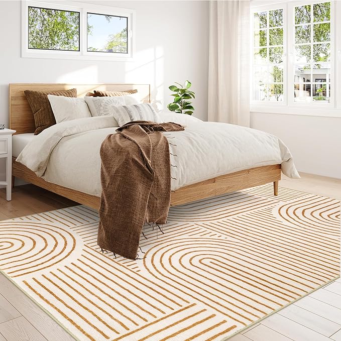 Lahome Abstract Machine Washable Rugs 8x10, Ultra-Thin Soft 8x10 Rugs for Living Room Office, Non-Slip Bedroom Rug Large Carpet Non-Shedding Accent Rug for Office Dining Room (8x10ft,Orange)