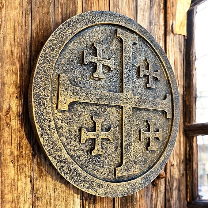 Top Brass Jerusalem Cross Wall Décor – 11 ½” Resin Plaque with Weathered Bronze Finish – Christian Home Décor religious Wall Art – Five Fold Crusader’s Sculpture