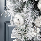Glitzhome Silver White Christmas Teardrop Swag, 30 Inch Frosted Berry Ornament Garland Indoor Holiday Elegant Door Hanging Display with Ring for Fireplace Mantle Staircase Entryway