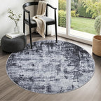 Round Area Rug for Living Room: 4 ft Washable Modern Abstract Soft Thin Rug Indoor Floor No Slip Stain Resistant Carpet for Bedroom Dining Room Farmhouse Nursery Home Office - Dark Black